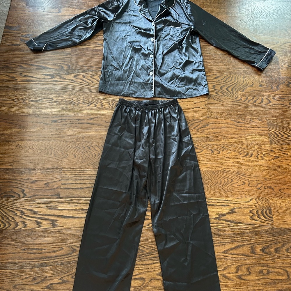 Black Satin Pajama Set